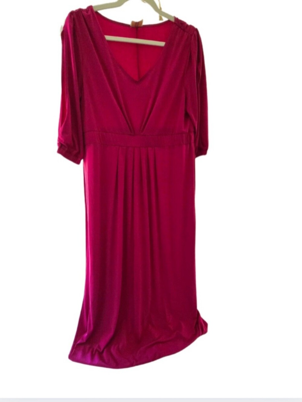 Vintage Helen of Hollywood Magenta Pink V-Neck Maxi Dress Size Medium*